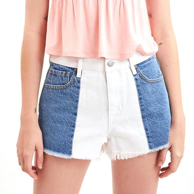 

ZA Summer Women High Waist Denim Shorts Fashion Patchwork Denim Short Jean Casual Button Harajuku Beach Streetwear Jeans Shorts