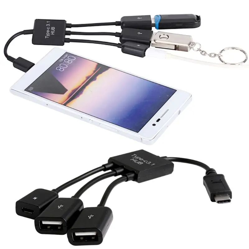 

3in1 USB 3.1 Type-C To Micro USB 2.0 Power Charging Host OTG Hub Cable Adapter