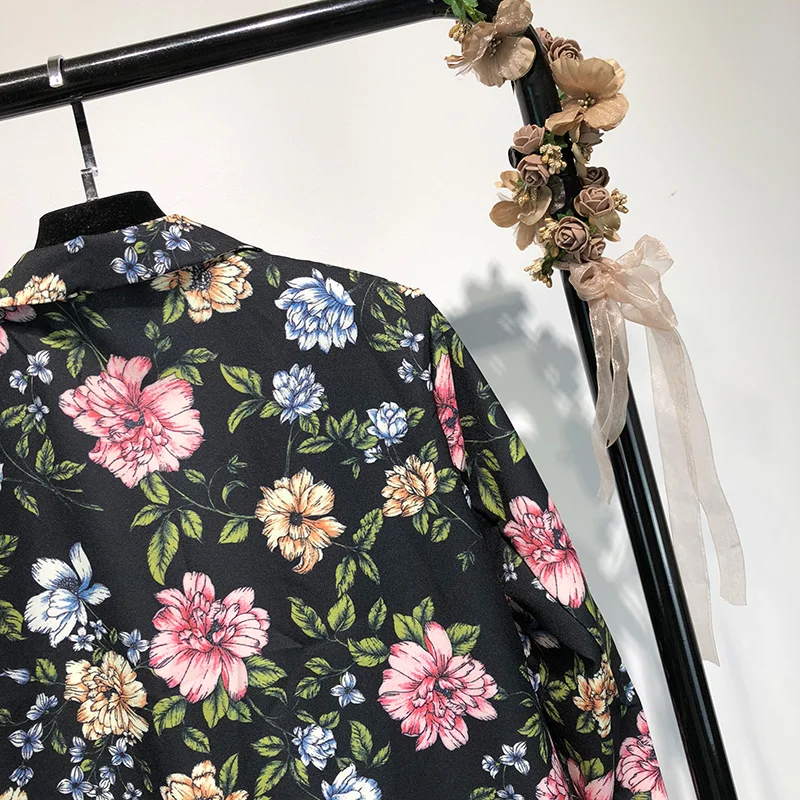 

Autumn Women Floral Blazer European Countryside Style Sweet Female Full Sleeve Medium Long Coat Loose Notched Collar Jacket