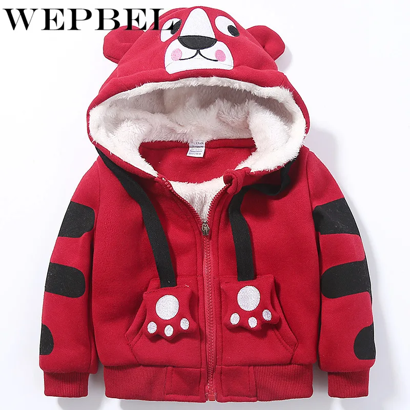 WEPBEL Cute Boys Girls Cartoon Tigers Clothing Suits Baby Plus Velvet Hoodies Pants 2Pcs Sets Kids Toddler Winter Sports Clothes | Детская