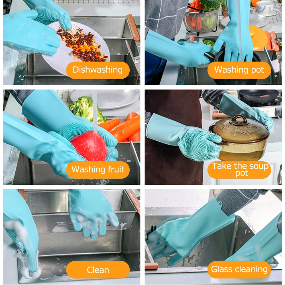 2 шт. силиконовые перчатки для мытья посуды Кухня инструмент магия силикона