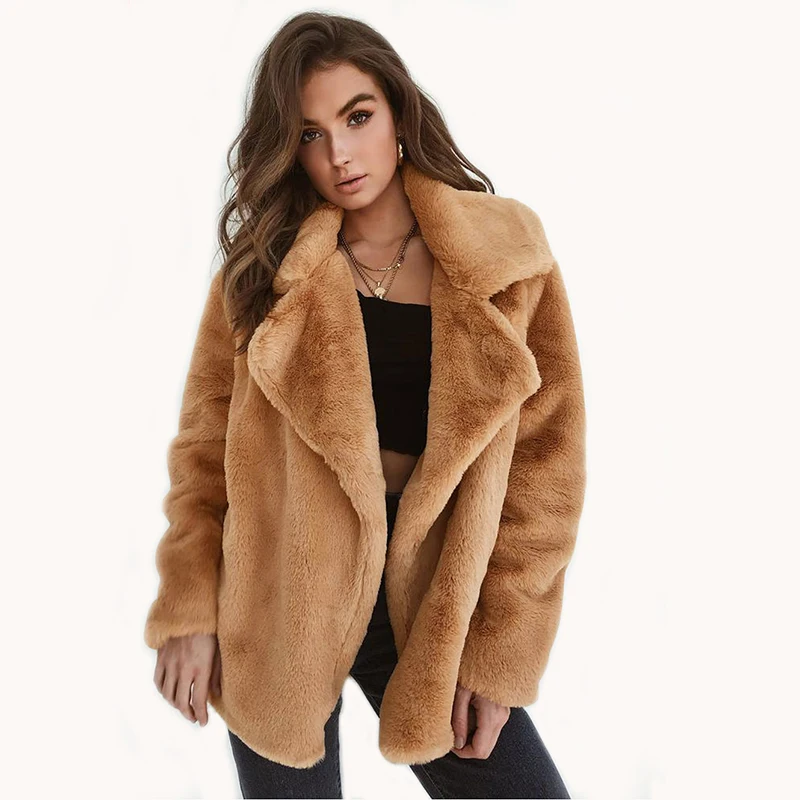 light brown Меховое пальто женские зимние куртки пушистое теплое пальто с длинными рукавами - Цвет: light brown