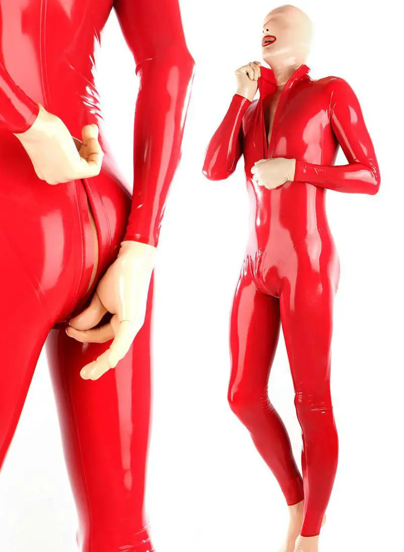 

Сексуальный красный латексный Фетиш костюм кошки с передней молнией и искусственным резиновым комбинезон ручной работы для мужчин брикет ...
