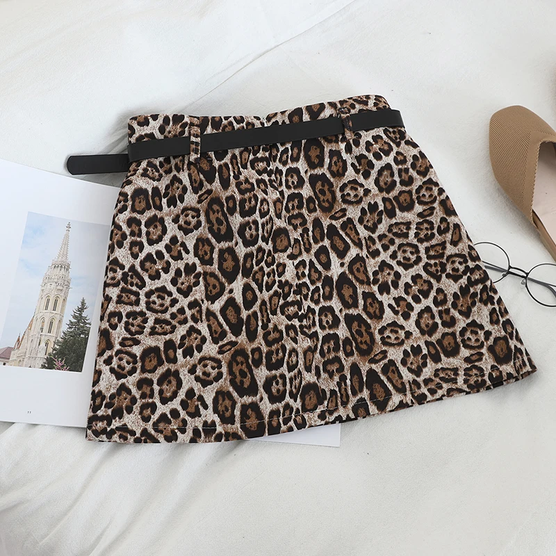Женские юбки леопарда HELIAR мини с высокой талией и поясом широкими штанинами на