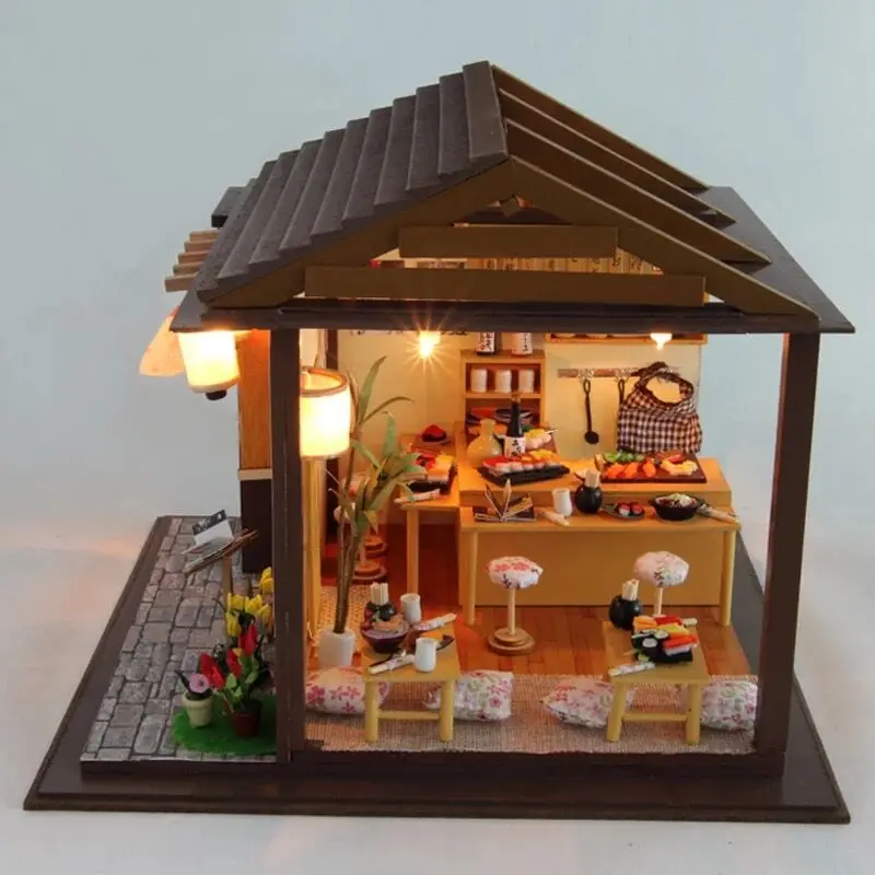 Diy Кукольный дом суши Ресторан ручной работы ремесленные игрушки 3D Деревянный