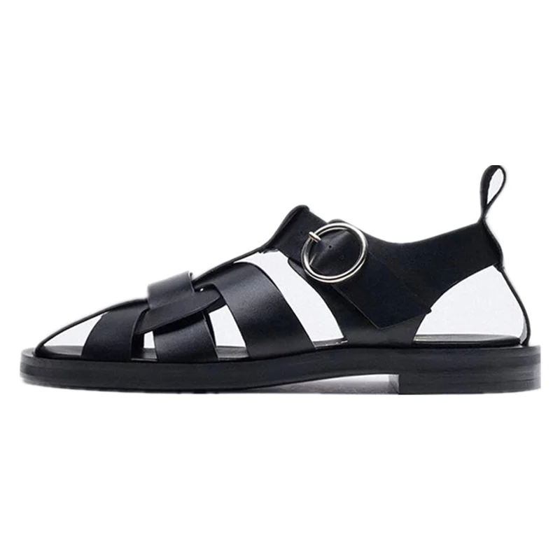

New Women's Flat Sandals 2021 Summer New Real Leather Foot Backpack Belt Roman Style Casual Fashion Women's Sandals
