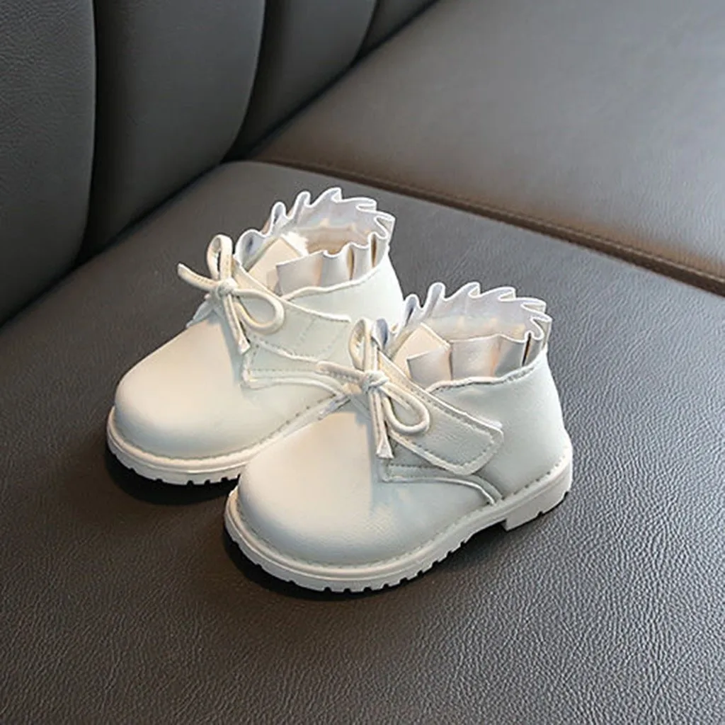 Зимние ботинки для малышей зимние девочек однотонные теплые короткие с бантом