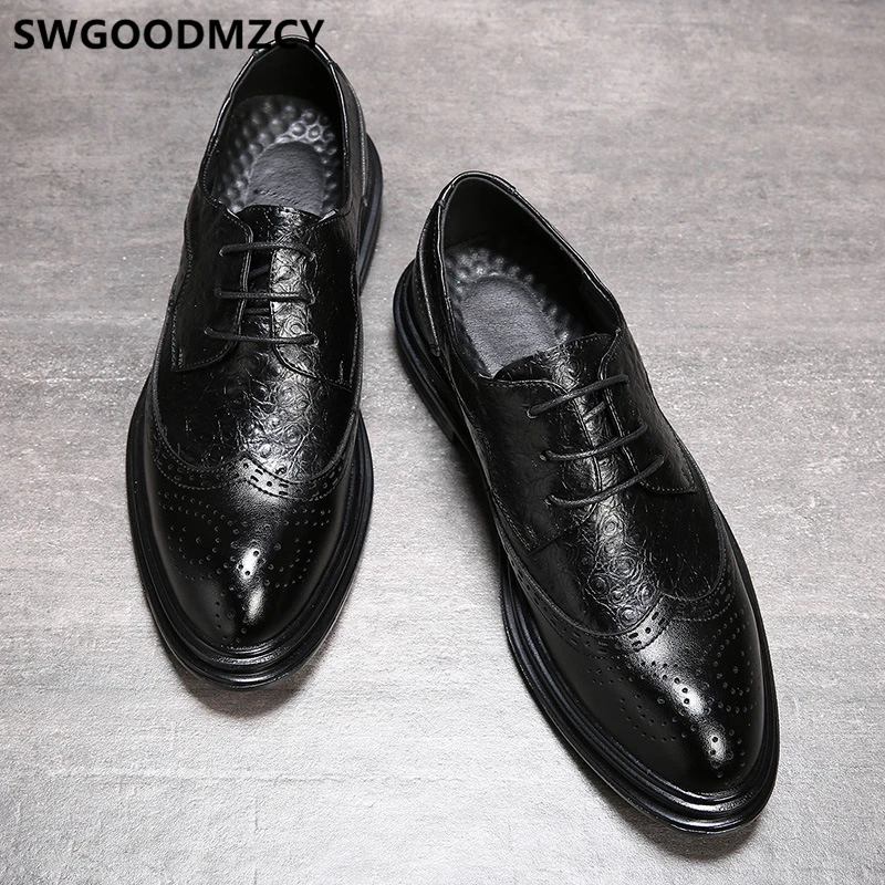 Броги мужские классические коричневые туфли из крокодиловой кожи формальные