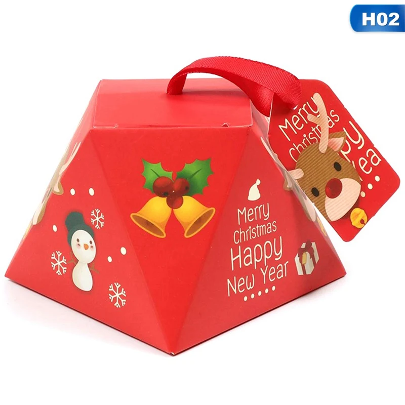 HG22754H02 5 шт./партия мультфильм Санта Клаус коробка с рождественскими конфетами красный зеленый кубическая упаковка коробка для печенья детская вечеринка украшение рождественская бумага подарочная коробка - Цвет: HG22754H02
