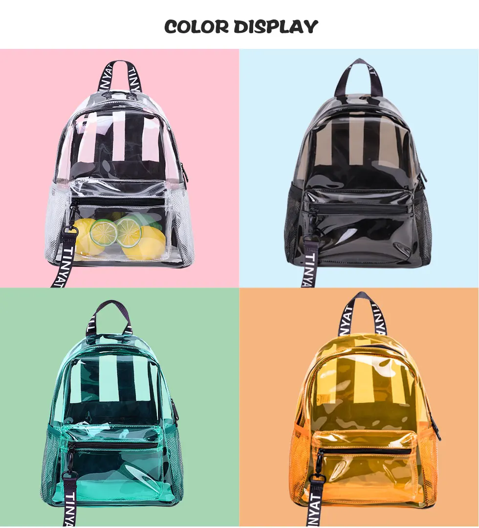 

TINYAT Fashion Women Backpack Clear PVC Women Backpack Transparent Travel School Backpack Bag for Teenage Girls Mochila Visual