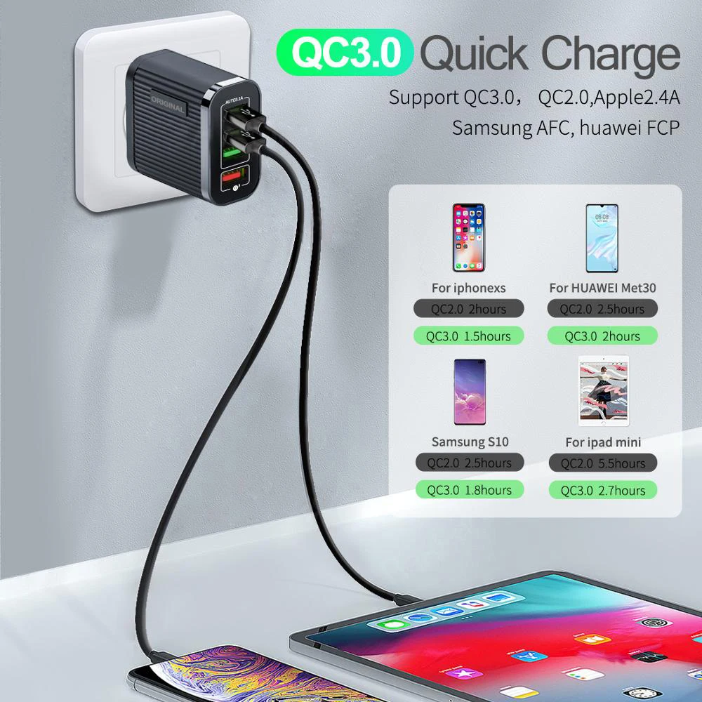 Quick Charge 3.0 For Samsung Charger 18W QC Fast Charging iPhone11 Pro Xiaomi mi Wall Travel 4 Ports USB Adapter | Мобильные