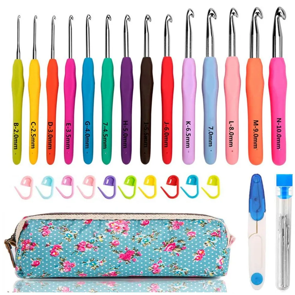 

Crochet Hooks Yarn Knitting Needles Set Soft Grip DIY Needle Crochet Needles Sewing Stitch Markers Accessories with Storage Bag