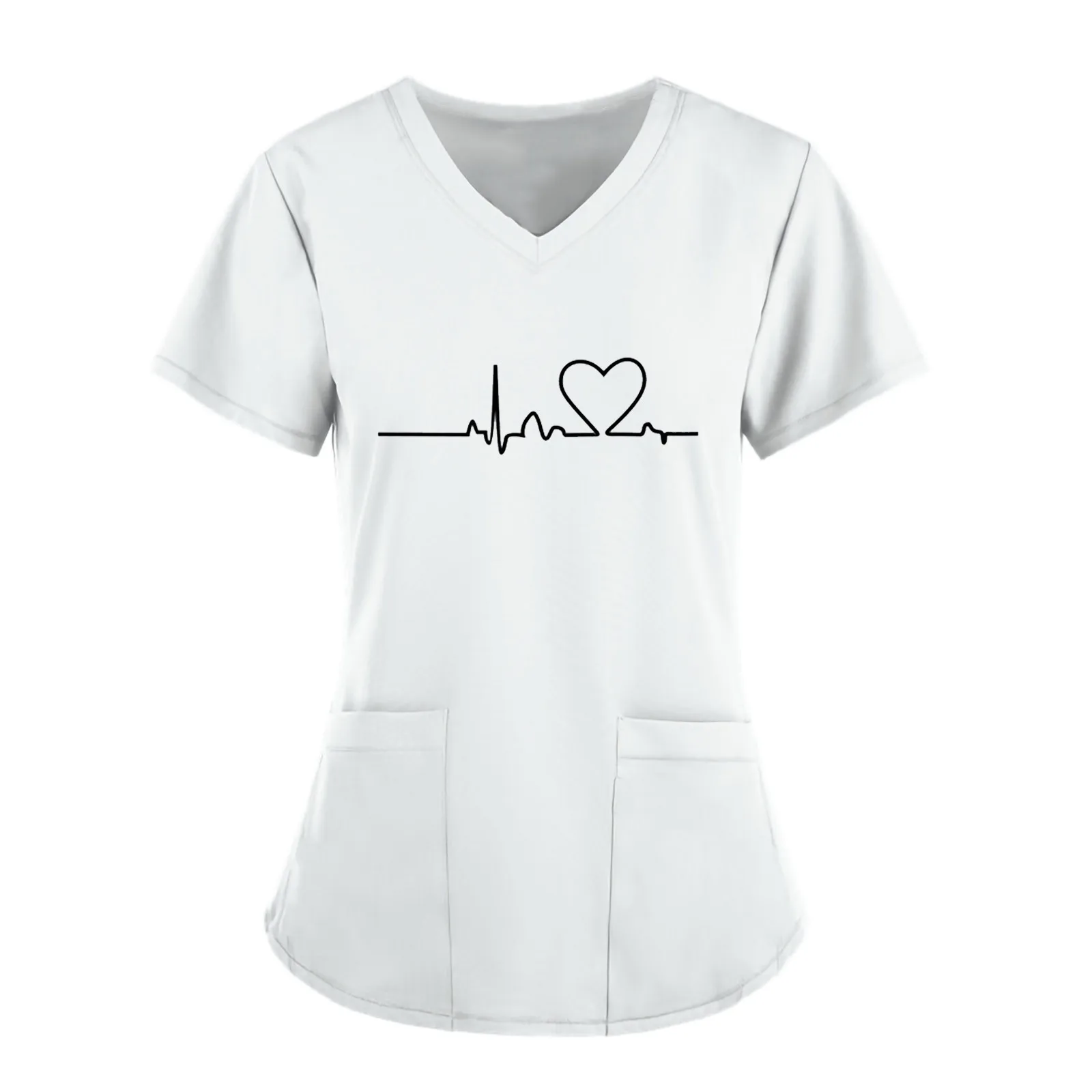 Женская медсестринская Униформа с принтом в виде сердца и ЭКГ топы коротким