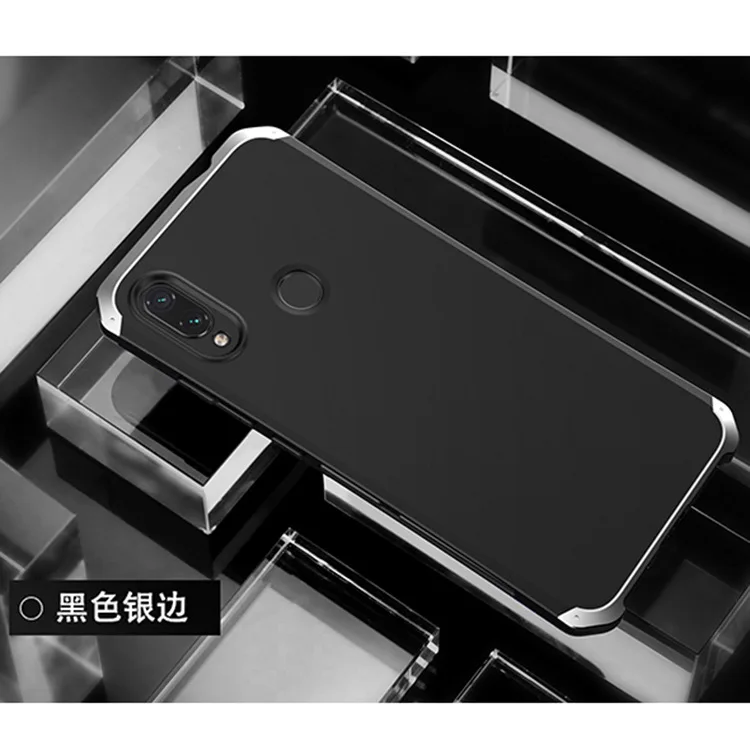 Текстурированная анти-осенняя Металлическая Рамка PC задняя пластина для Xiaomi Redmi note7 Pro Note7 алюминиевый сплав Мобильный бампер чехол с подарком - Цвет: Black  Silver Side