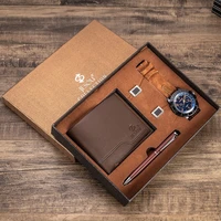 new 4pcsset luxury watch for men fashion gift box mens watches set male wallet cufflinks pen wristwatch set christmas best gift
