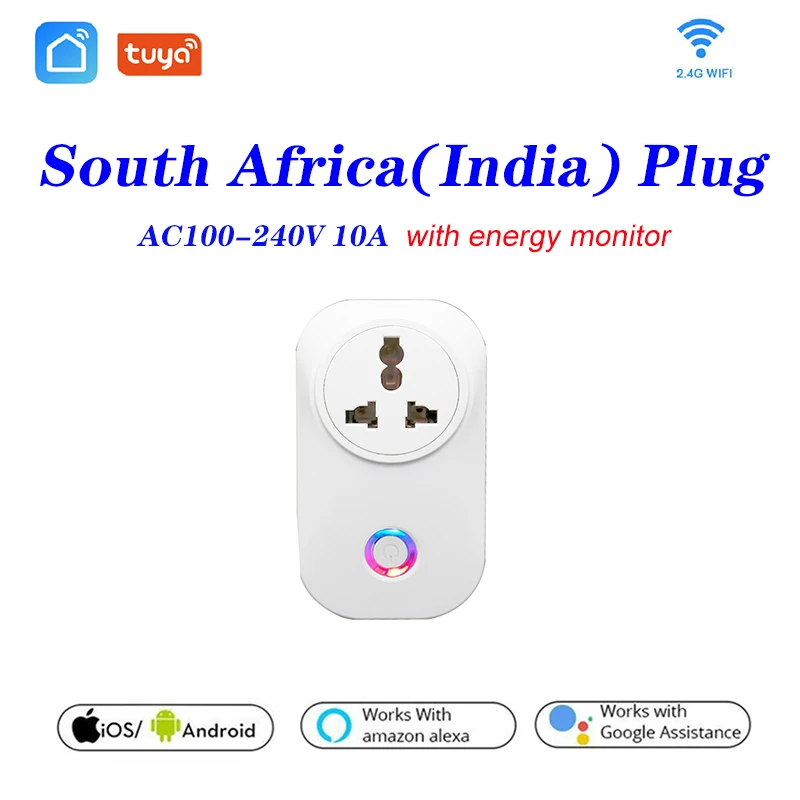 

Tuya WIFI Smart Socket Smart Plug South Africa (India) Plug 10A Remote Control Alexa Google Home Energy Monitor