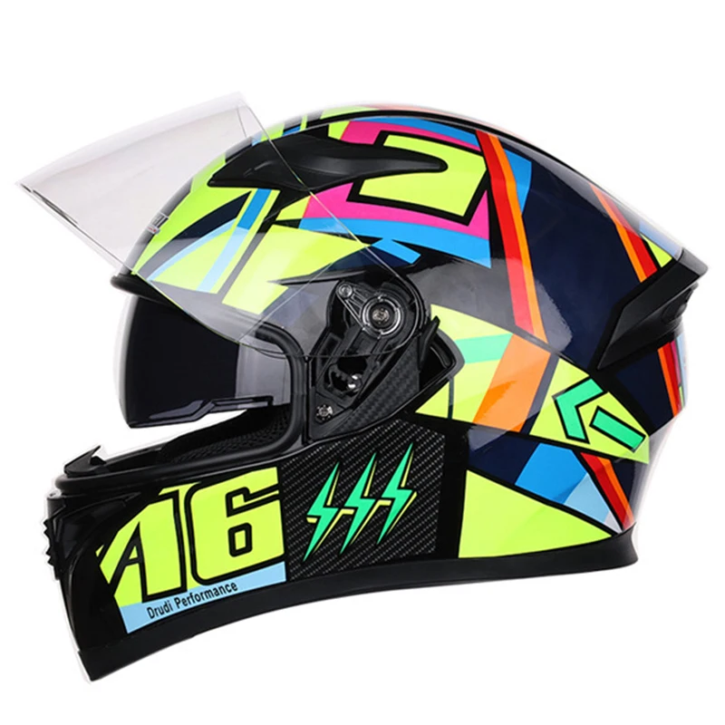 Adult's Motorbike Full Face Safety Adjustable Helmet Motorcycle Large size One-piece Molded with Sun Visor Double Lenses | Спорт и