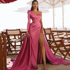 Нежное ярко-розовое вечернее платье, Новое поступление 2021, сексуальное платье с высоким разрезом по бокам, длинное платье для выпускного вечера