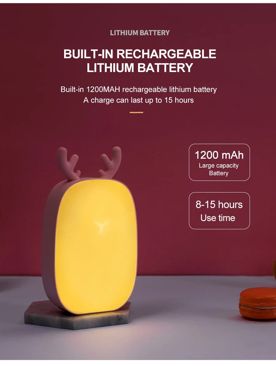 В форме оленя Многофункциональная Ночная Лампа DC 5V USB перезаряжаемая лампа для чтения глаз для дня рождения Рождественский подарок прикроватная настольная лампа