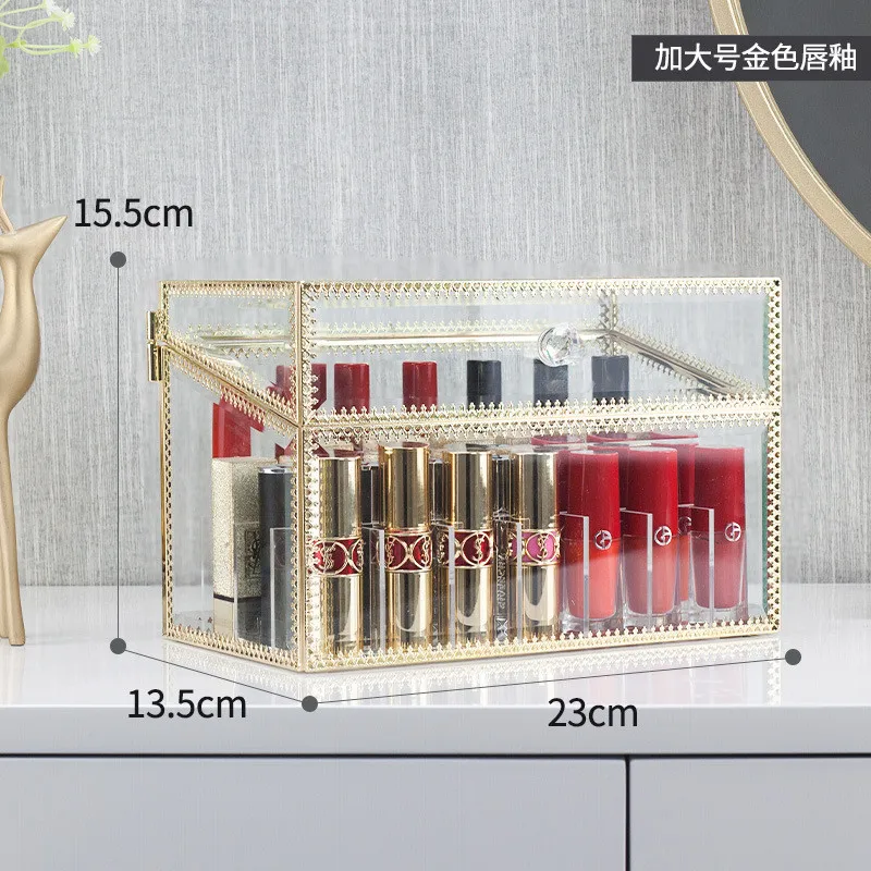 

Glass Lipstick Storage Box Ins Desktop European-style Poly-acrylic Dust-proof Transparent Dressing Rack