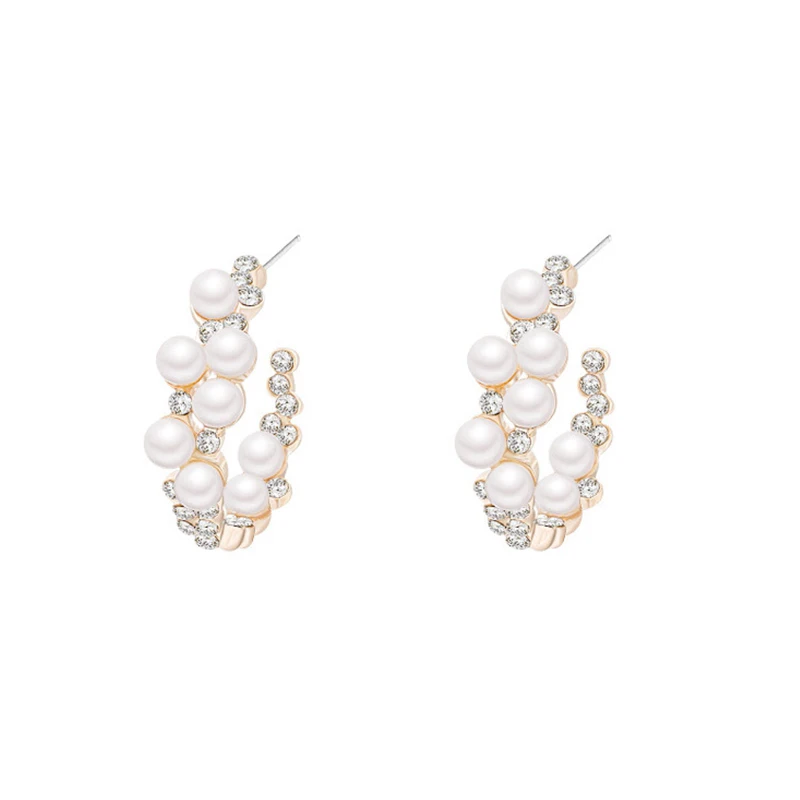 

Korean New Handmade Elegant Pearl Crystal Cute Hoop Earrings For Women Students Circle Boucle Jewelry Gifts