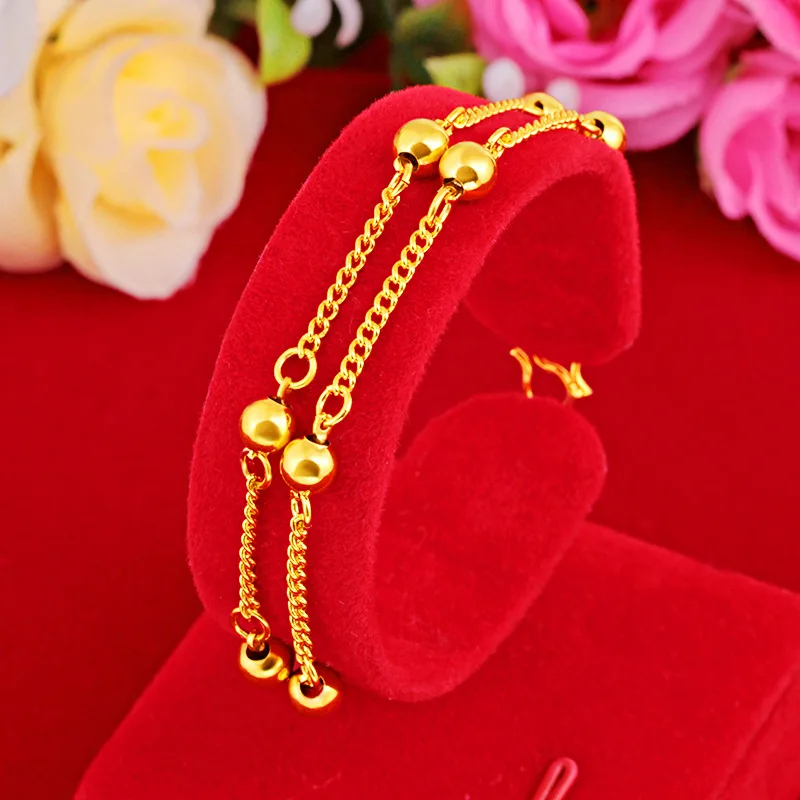 

Fashion Luxury Double Bead Bracelet Brass Gold Plated Multilayer Anklet Ladies Jewelry Gift