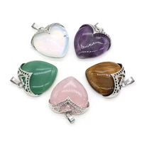 hot sale heart shape rose quartzs opal pendant natural semi precious stone pendants for jewelry making diy necklace accessories