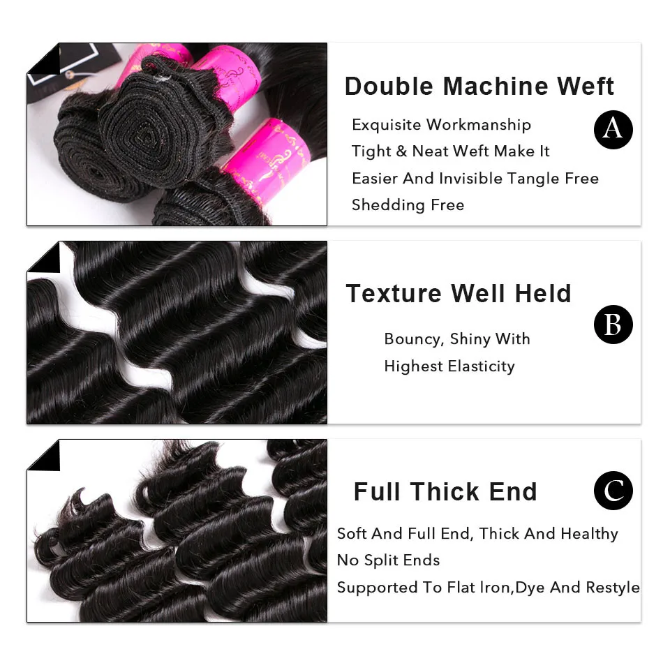 Пряди глубоких волн с застежкой свободные пучки человеческих волос глубокими