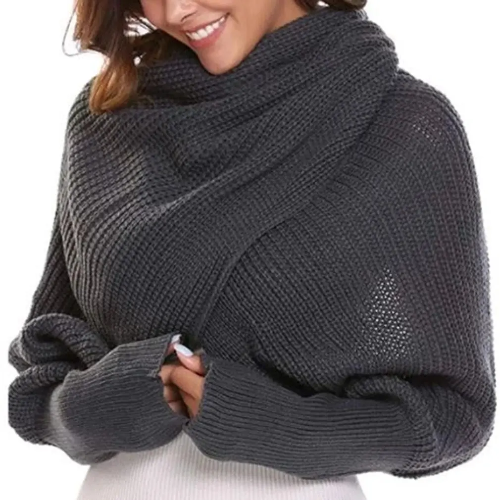 

Knitted Scarf With Sleeves Thick Warm Winter Wool Scarves Easy Matching Knitted Wrap Scarf For Men And Women
