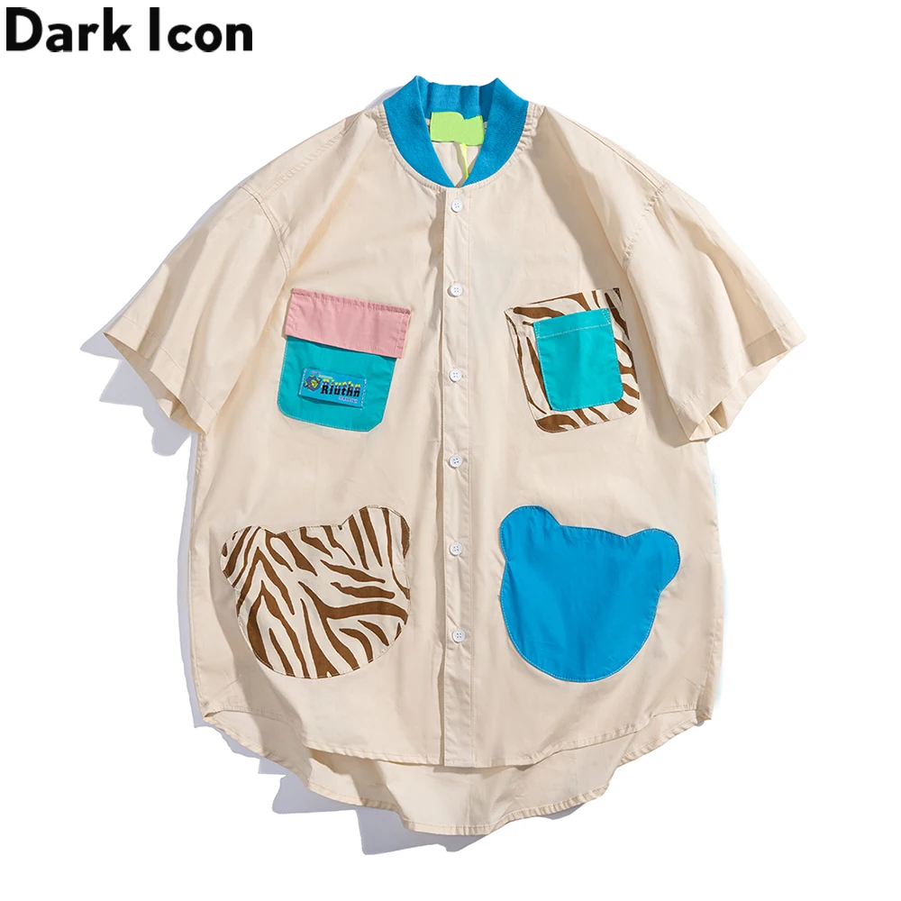 

Бейсбольная рубашка Dark Icon с несколькими карманами, мужские летние рубашки в стиле преппи, Мужской Топ