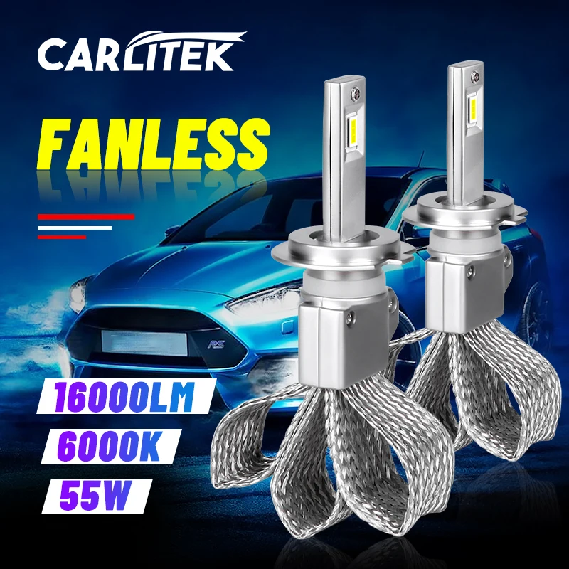 

Светодиодные лампы для фар CARLITEK H11 H8 H4 H7 H1 HB4 HB3 9005 9006, безвентиляторные турбо Автомобильные противотуманные фары 6000 лм, чип CSP K