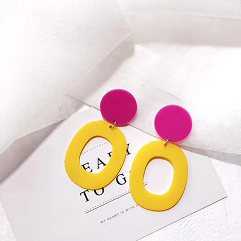 

Personality Large Long Acrylic Acetate Drop Earrings for Women Green Square Hollow Punk Statement Earring Jewelry