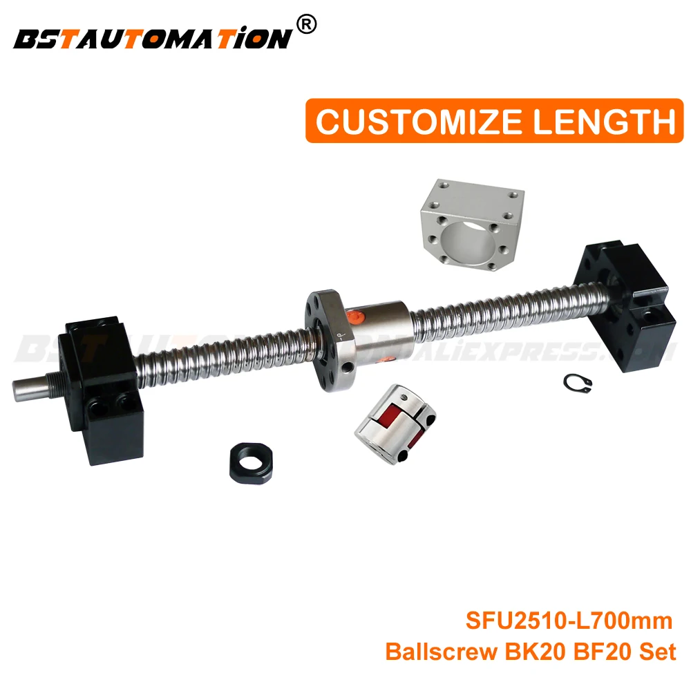 

Ballscrew SFU2510 Ballscrew 700mm With End Machined 2510 Ballnut + BK20 BF20 support +Nut Housing+Jaw Coupling for CNC