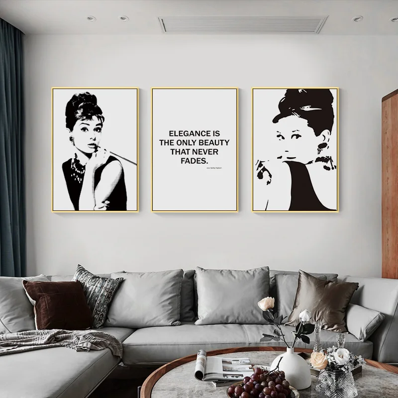 Черный белый цвет Одри Хепберн Wall Art Холст Картина котировки в минималистском