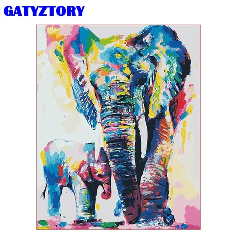 

GATYZTORY Painting By Numbers Colorful Elephant Animal Picture By Number HandPainted Diy Framed On Canvas Unique Gift Artcraft