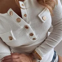 Пуловер женский весенний из 2020 хлопка, с круглым вырезом, на пуговицах, футболка с длинным рукавом, размера плюс, S-2XL