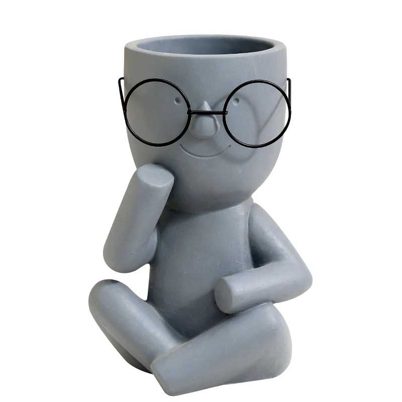 

Cement Human Shaped Vase Portrait Flower Pot Wear Glasses Creative Art Succulent Plant Pot Personality Decoration Birthday Gift
