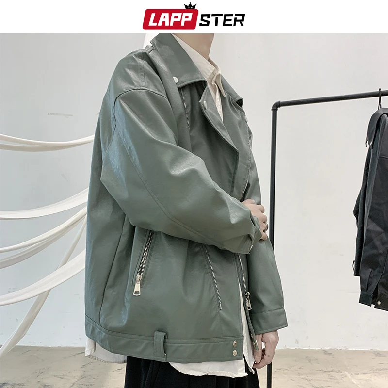 LAPPSTER Мужская мотоциклетная кожаная куртка черная Японская уличная одежда
