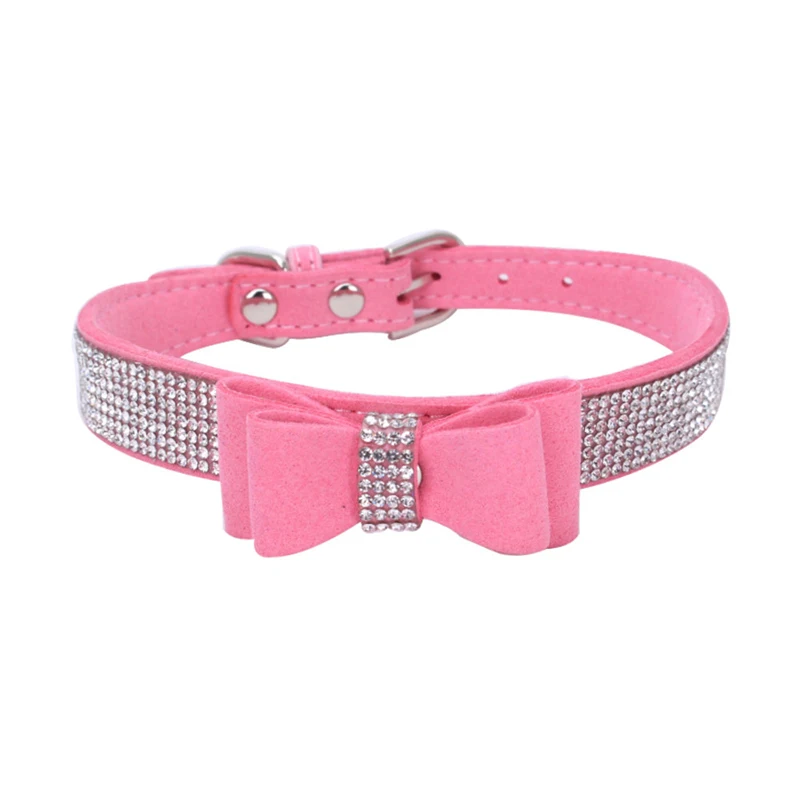 

Diamond Bow Tie Crystal Rhinestone Pet Collar Studded Adjustable PU Leather Beautiful Pet Appearance For Small Medium Dogs Cats