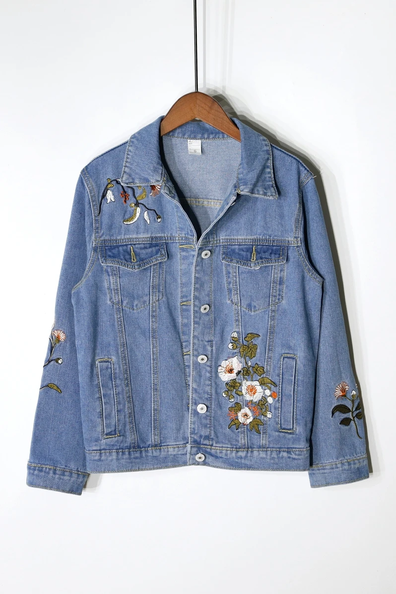 

new loose wild blue embroidered denim jacket embroidered denim jacket female spring and autumn