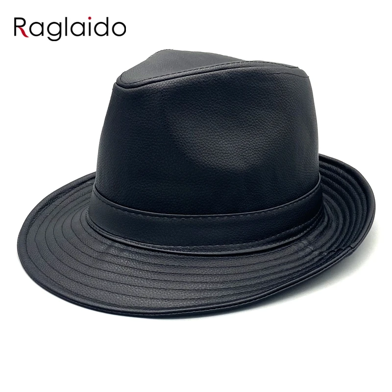 

Fedora Hat Unisex Faux Leather Head Circumference 57-60cm Street Headwear Men Women Spring Autumn Stylish Warm Hats