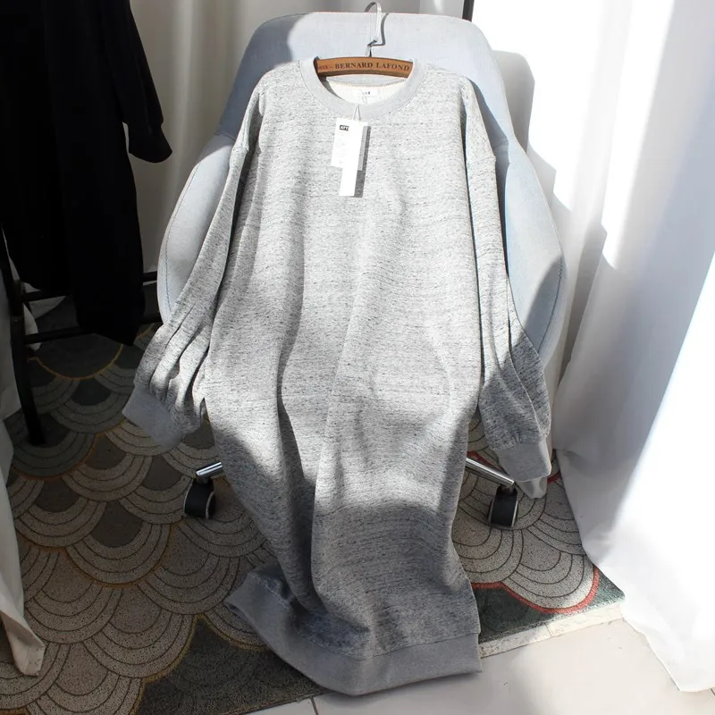 

2021 autumn/winter new Japanese loose large size long pure cotton dress with round collar and pullover casual women's dress