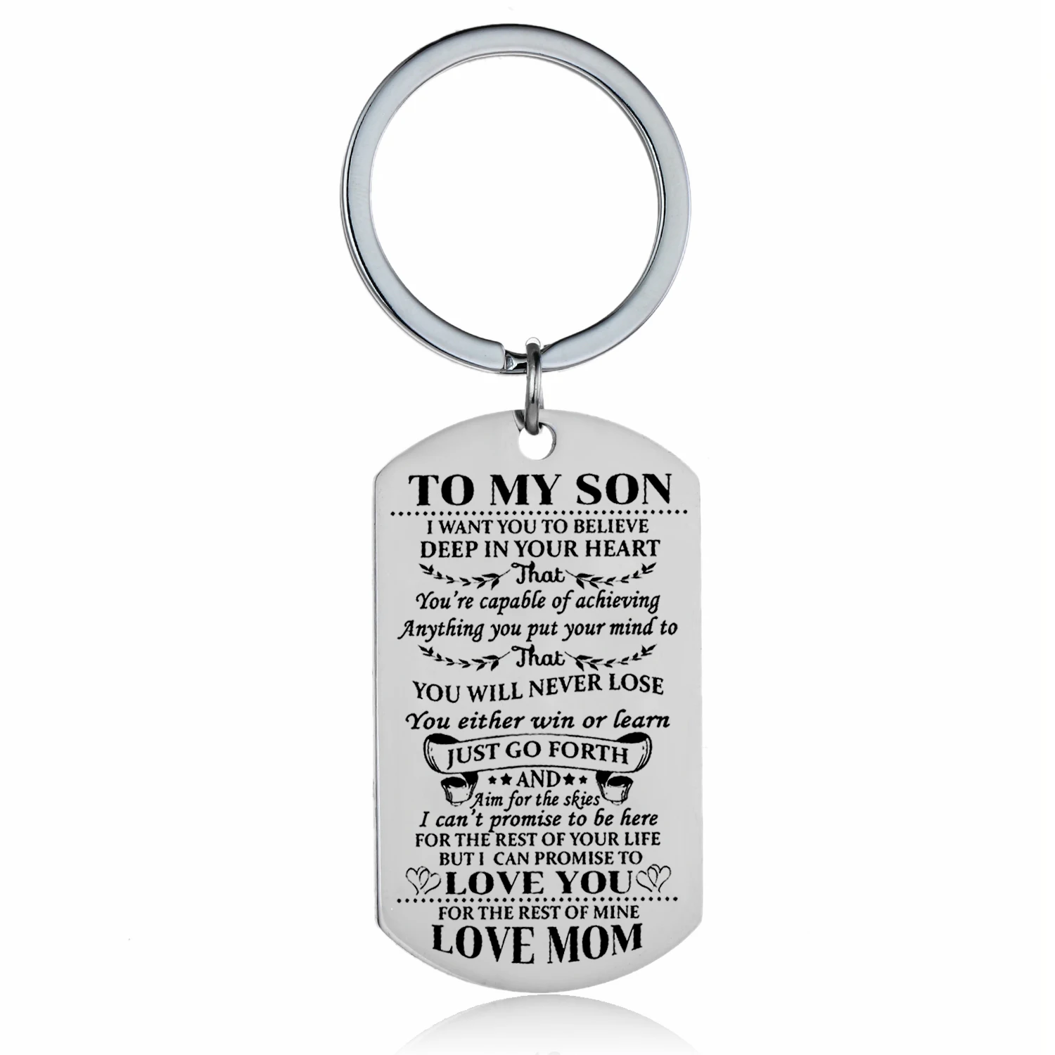 

12PC Inspirational Tag Keychains Square Charm Pendant Keyrings To My Son Key Ring Car Key Chains Jewerly Love Children Gifts Hot