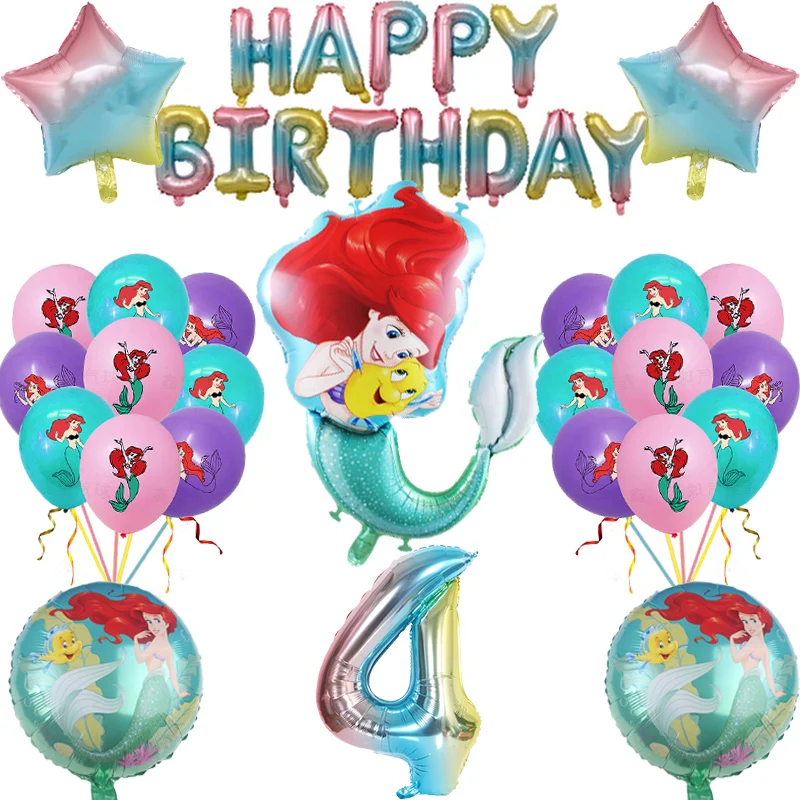 

1set Mermaid Ariel Disney Princess Foil Balloons Baby shower Birthday Party Decorations Kids Toys 12inch Latex Helium Globos