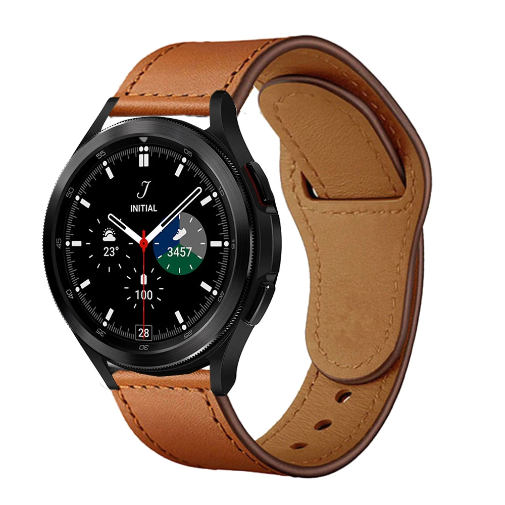 

20mm 22mm Leather Band For Samsung Galaxy watch 4/Classic 44mm Active 2 strap bracelet Huawei GT/2/Pro Galaxy 3 45mm/42mm/46mm