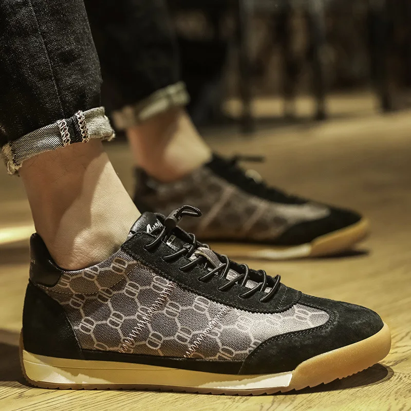 

European Men Shoes High End Genuine Leather Casual Shoes Luxury Print Designer Fashion Trend Man Sneakers Flat Shoes Loafers