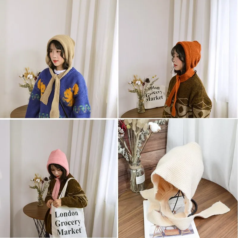 Wolf Grandmother Retro Knitted Wool Women's Casual Solid Color Thermal Earmuff Ushanka Bucket Hat Beanie Rotkappchen |