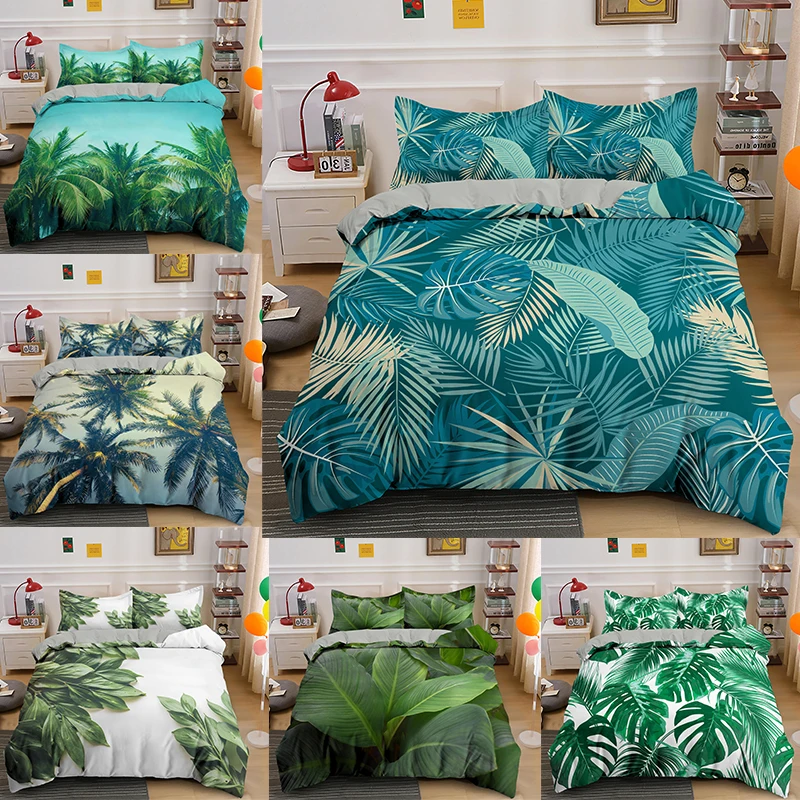 Comforter Cover Tropical Botanical Leaves Duvet  Bedding Set Quilt  Microfiber Decoration