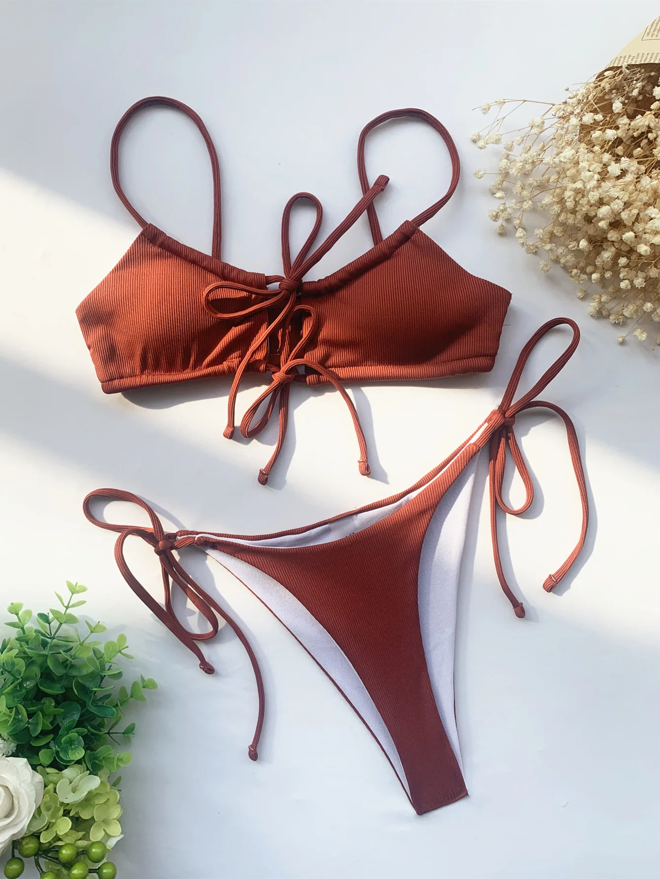 

2021 New Solid String Bikinis 2 Piece Set Push Up Swim 4 Color Sexy Bikini Micro High Waist Wire Free Neon Green Swimsuit Women