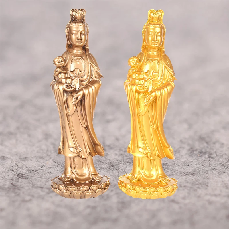 

Golden Sending children Kuan Yin Decoration Figure Fengshui Family prosperity Figure Buddhism Statues Ornament for Office home
